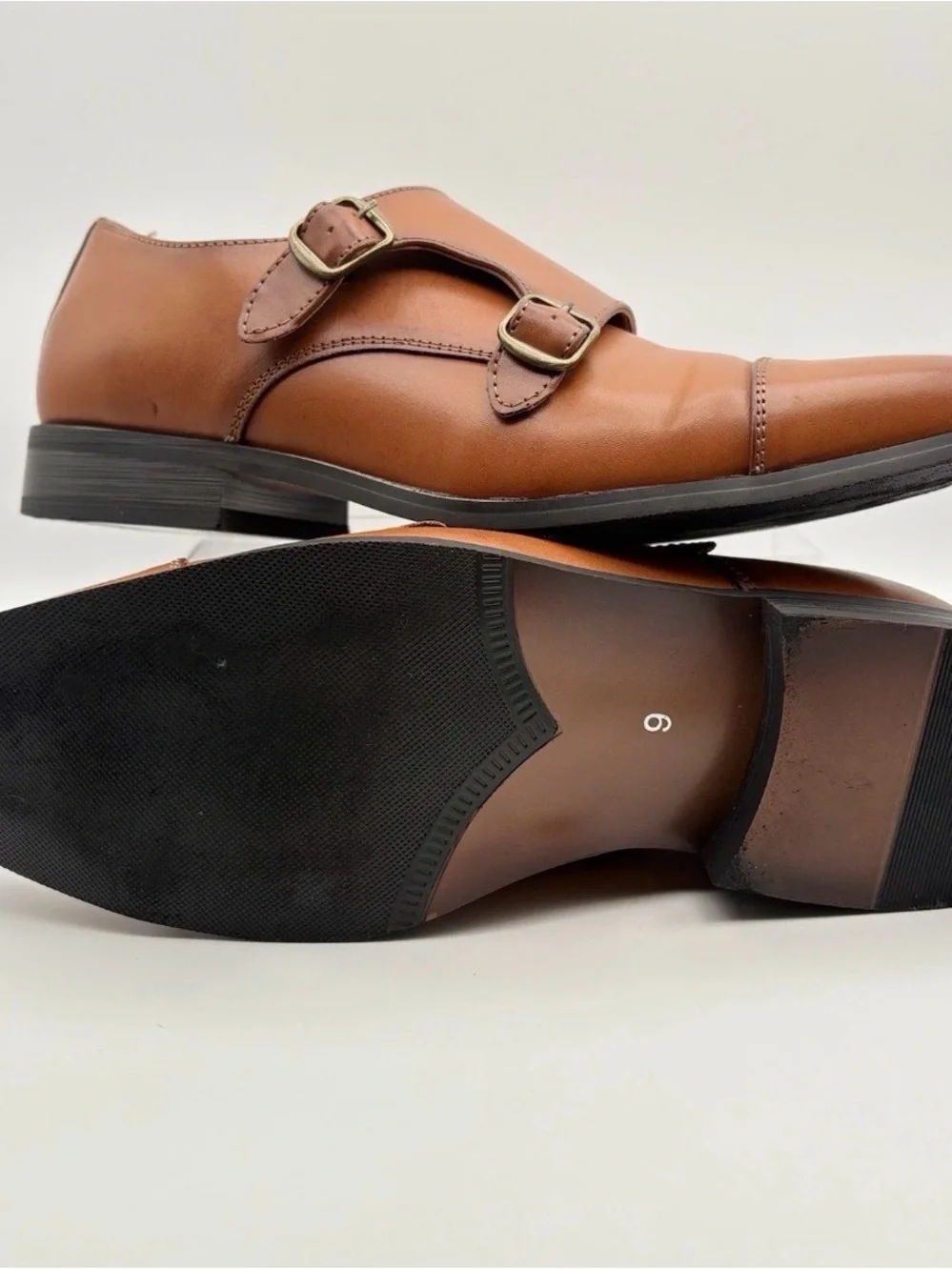 Men's Double Monk Strap Oxfords - Cognac Brown Leather